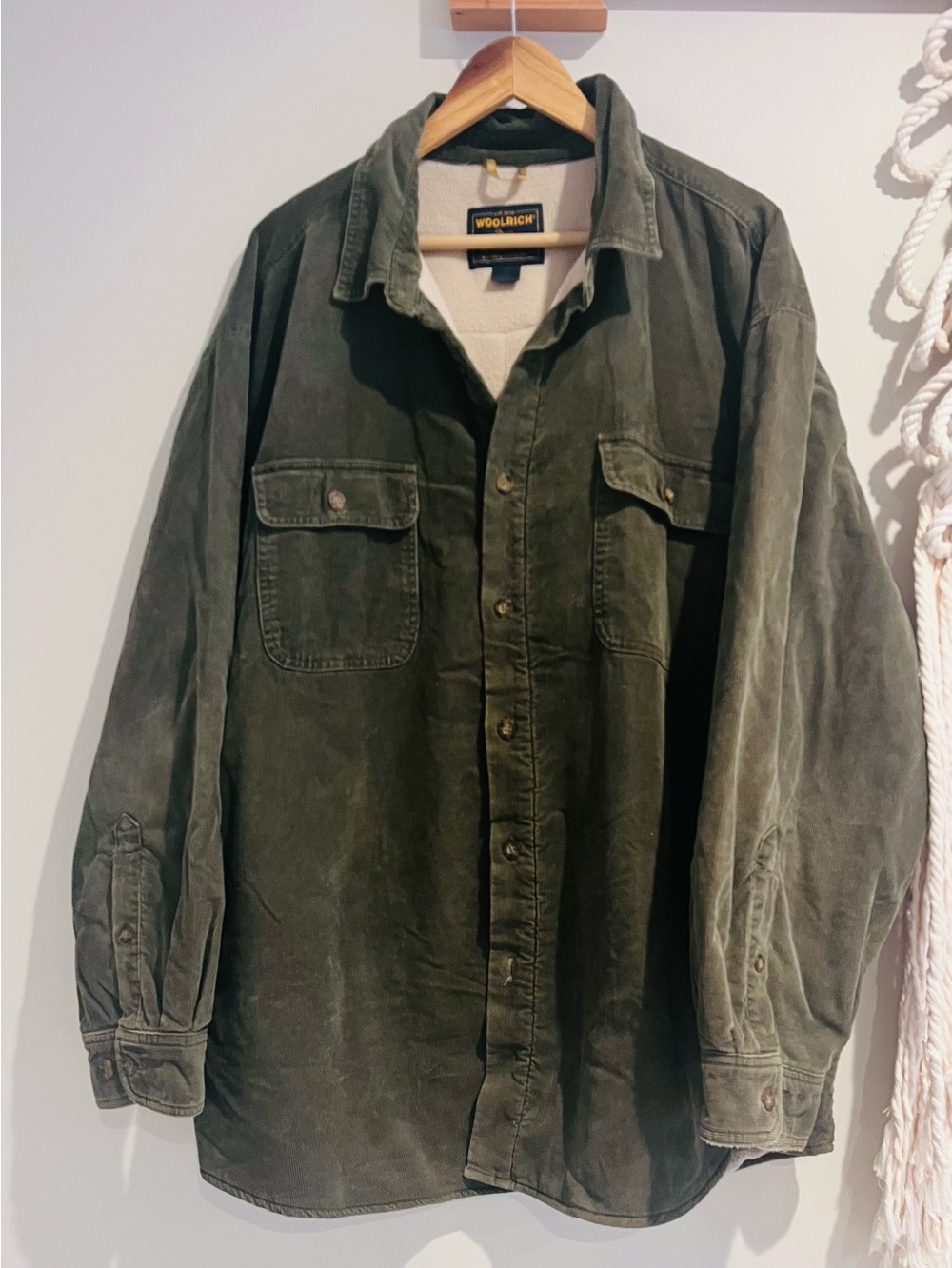 Woolrich Corduroy Cotton Olive Green Fleece Lined Shirt Jacket Shacket Men Sz 2X